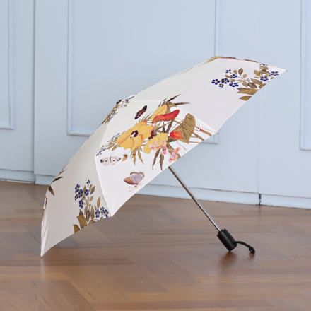 Yellow Flower Compact Auto Umbrella (White)